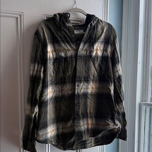 Old Navy Plaid Button-Up Hooded Shirt XL